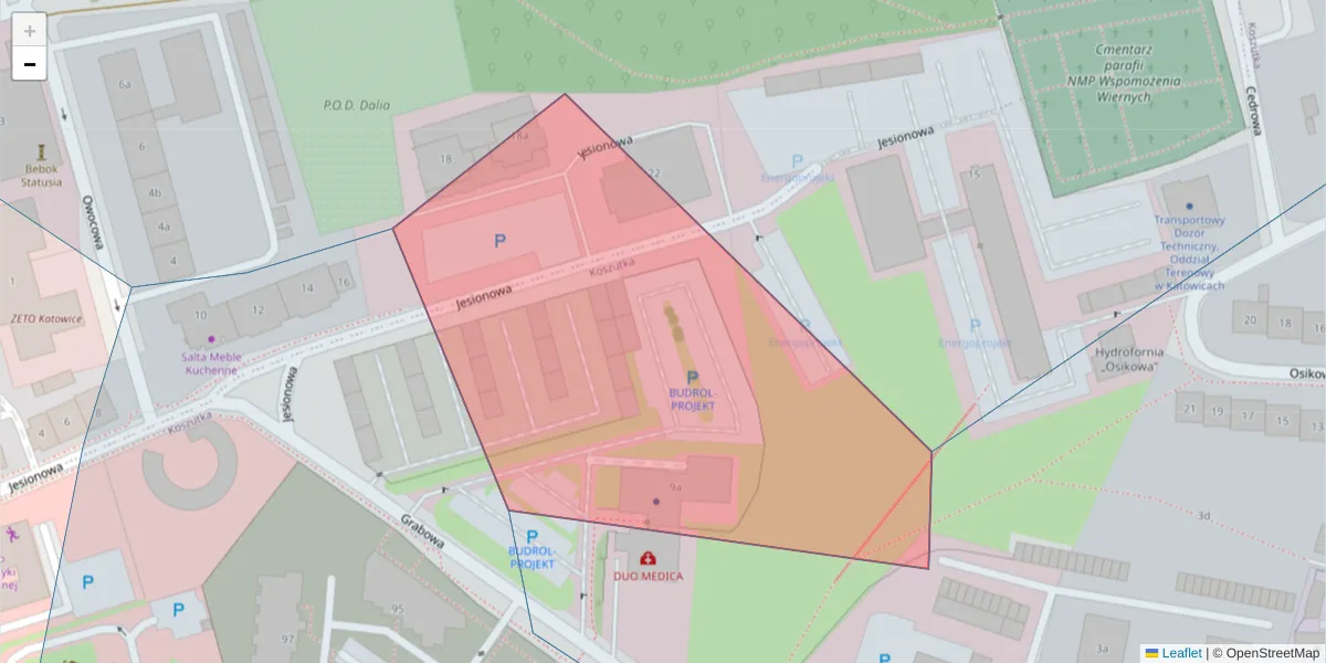 Szczegółowa mapa kodu pocztowego 40-159 z granicami, sąsiednimi kodami pocztowymi i urzędami pocztowymi