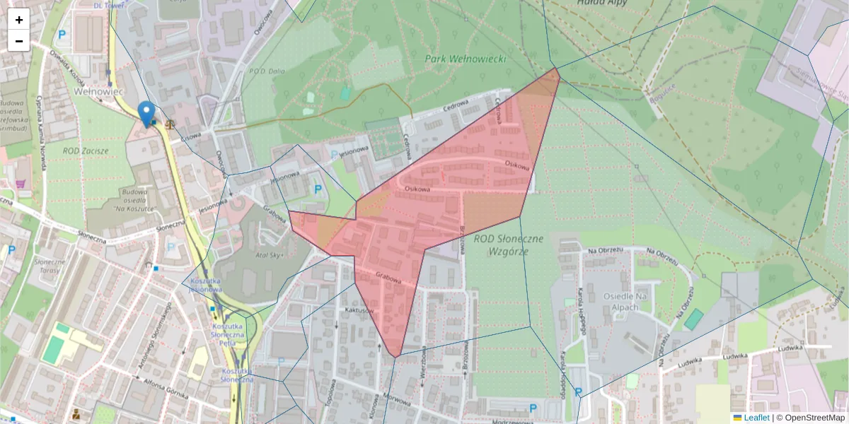 Szczegółowa mapa kodu pocztowego 40-172 z granicami, sąsiednimi kodami pocztowymi i urzędami pocztowymi