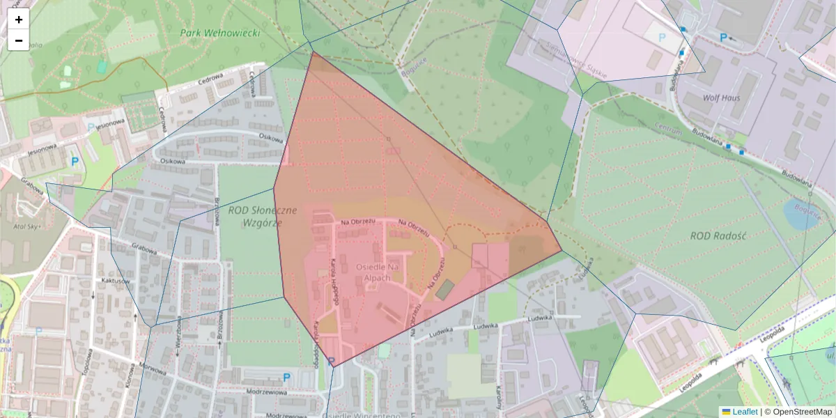 Szczegółowa mapa kodu pocztowego 40-177 z granicami, sąsiednimi kodami pocztowymi i urzędami pocztowymi