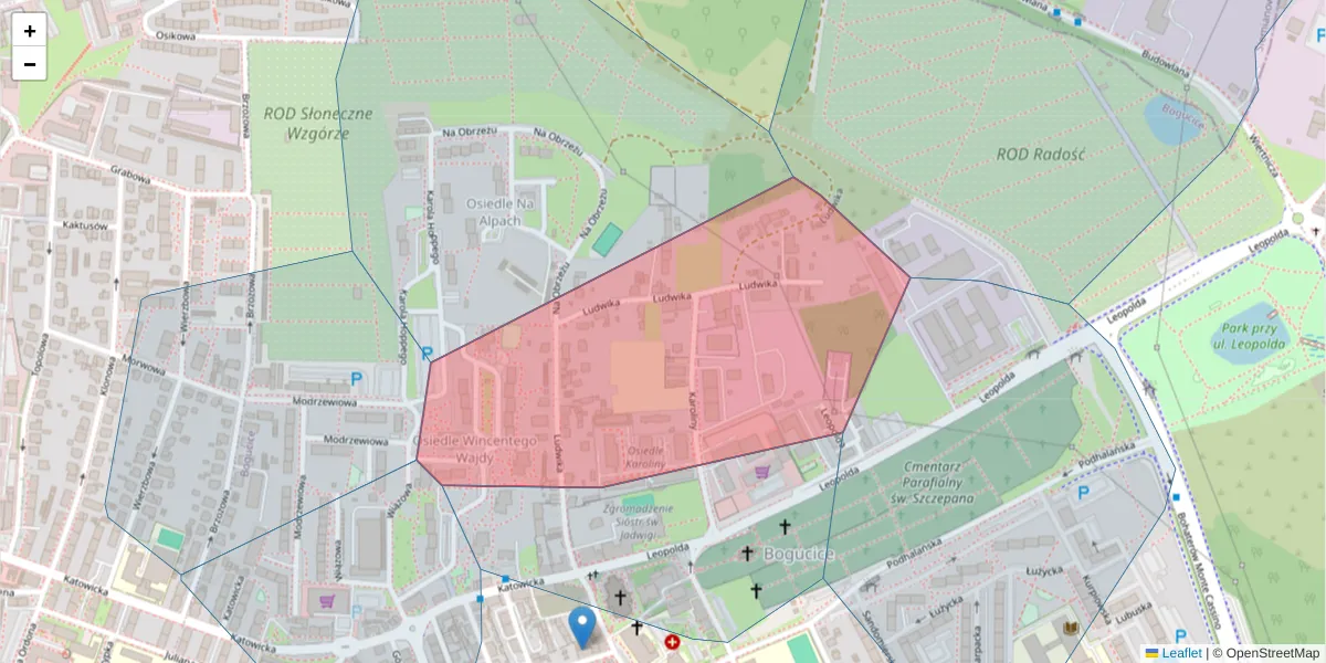 Szczegółowa mapa kodu pocztowego 40-186 z granicami, sąsiednimi kodami pocztowymi i urzędami pocztowymi