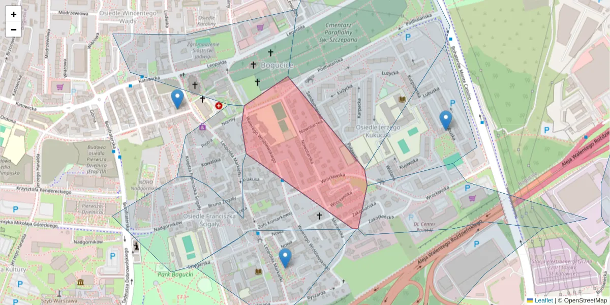 Szczegółowa mapa kodu pocztowego 40-214 z granicami, sąsiednimi kodami pocztowymi i urzędami pocztowymi