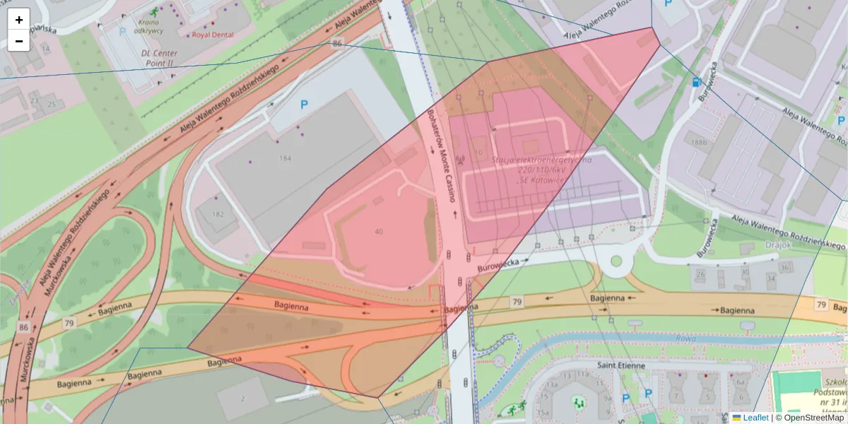 Szczegółowa mapa kodu pocztowego 40-234 z granicami, sąsiednimi kodami pocztowymi i urzędami pocztowymi