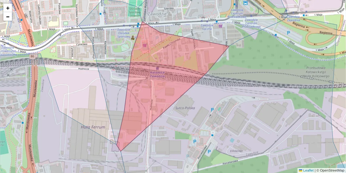 Szczegółowa mapa kodu pocztowego 40-238 z granicami, sąsiednimi kodami pocztowymi i urzędami pocztowymi