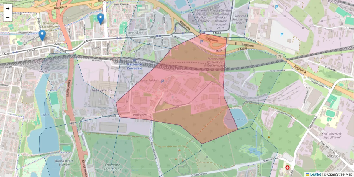 Szczegółowa mapa kodu pocztowego 40-246 z granicami, sąsiednimi kodami pocztowymi i urzędami pocztowymi