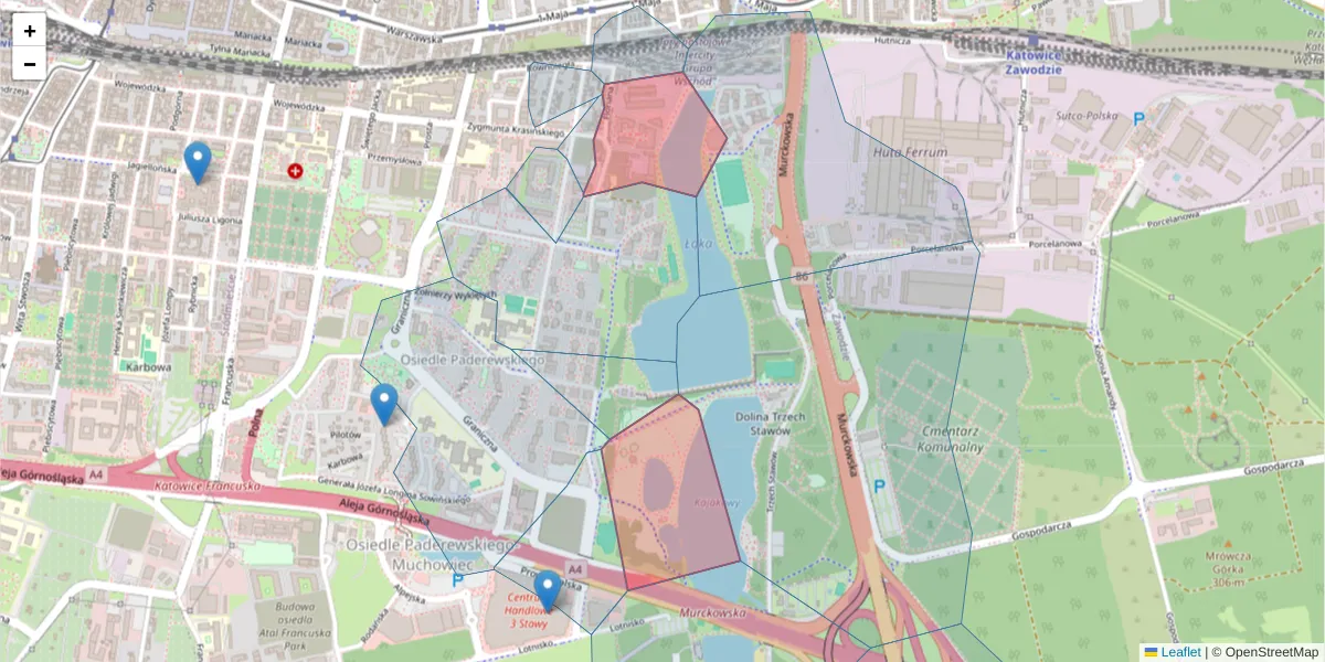 Szczegółowa mapa kodu pocztowego 40-276 z granicami, sąsiednimi kodami pocztowymi i urzędami pocztowymi