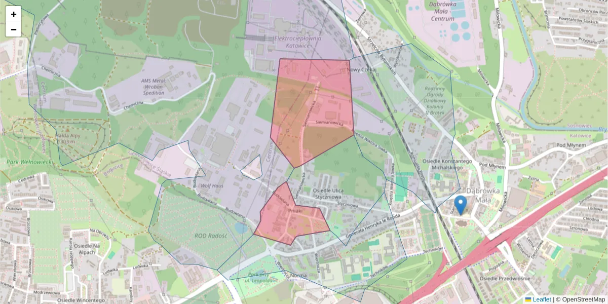 Szczegółowa mapa kodu pocztowego 40-301 z granicami, sąsiednimi kodami pocztowymi i urzędami pocztowymi