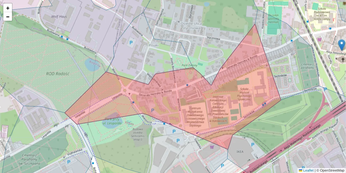 Szczegółowa mapa kodu pocztowego 40-302 z granicami, sąsiednimi kodami pocztowymi i urzędami pocztowymi
