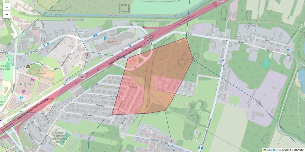Szczegółowa mapa kodu pocztowego 40-316 z granicami, sąsiednimi kodami pocztowymi i urzędami pocztowymi