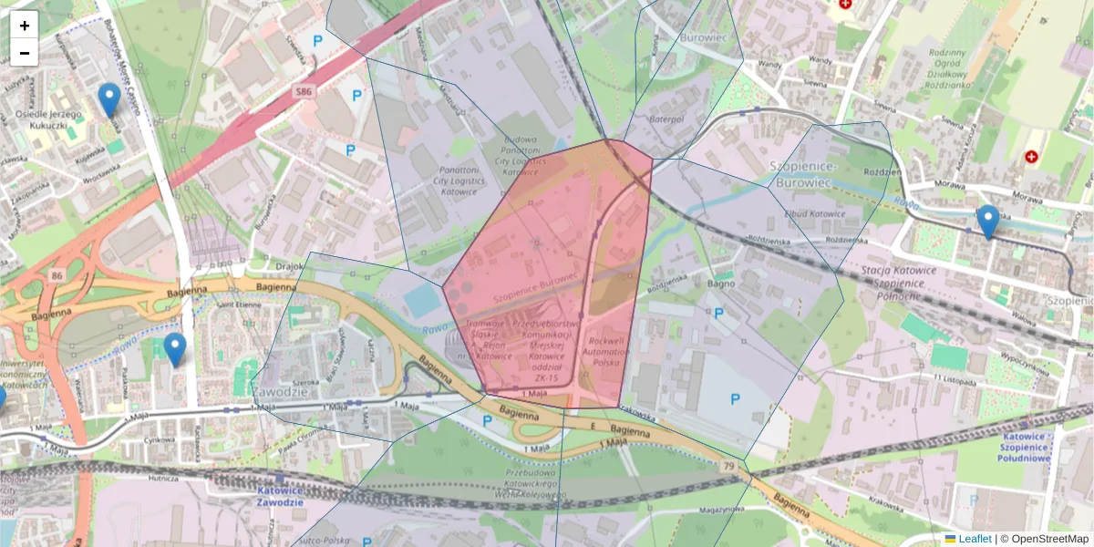 Szczegółowa mapa kodu pocztowego 40-334 z granicami, sąsiednimi kodami pocztowymi i urzędami pocztowymi