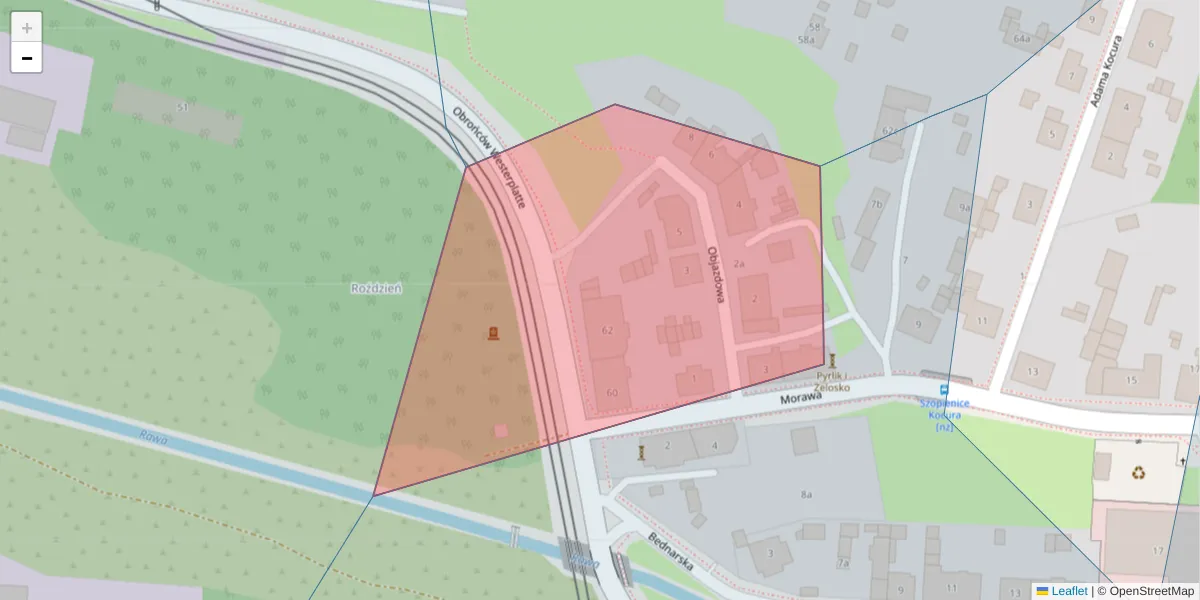 Szczegółowa mapa kodu pocztowego 40-351 z granicami, sąsiednimi kodami pocztowymi i urzędami pocztowymi