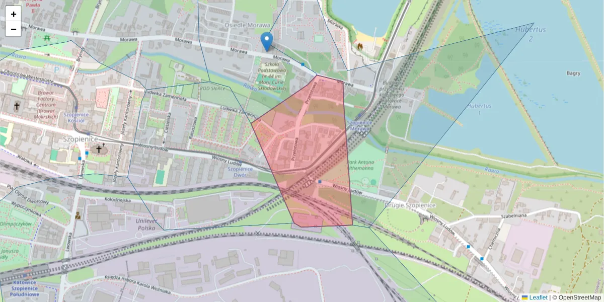 Szczegółowa mapa kodu pocztowego 40-367 z granicami, sąsiednimi kodami pocztowymi i urzędami pocztowymi