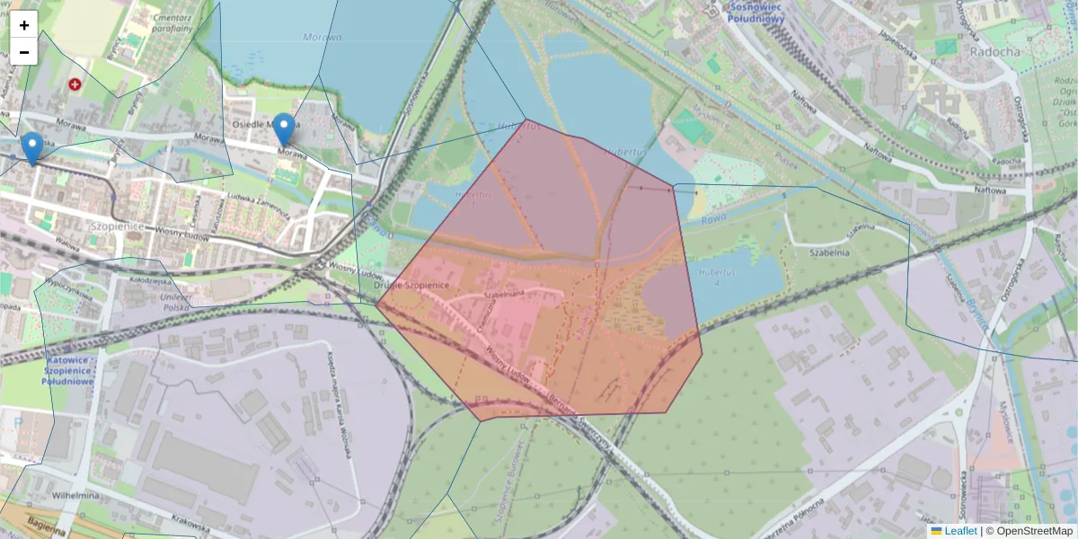 Szczegółowa mapa kodu pocztowego 40-370 z granicami, sąsiednimi kodami pocztowymi i urzędami pocztowymi