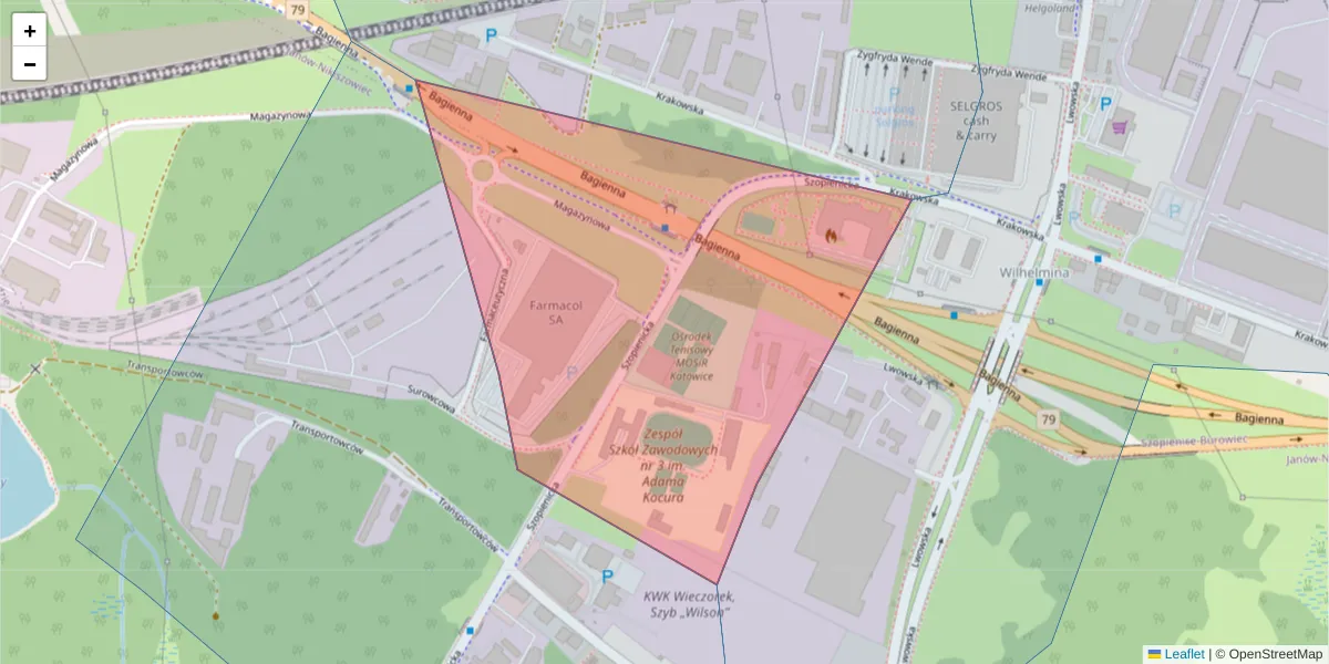 Szczegółowa mapa kodu pocztowego 40-395 z granicami, sąsiednimi kodami pocztowymi i urzędami pocztowymi