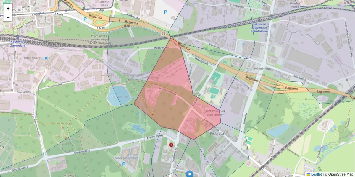 Szczegółowa mapa kodu pocztowego 40-403 z granicami, sąsiednimi kodami pocztowymi i urzędami pocztowymi