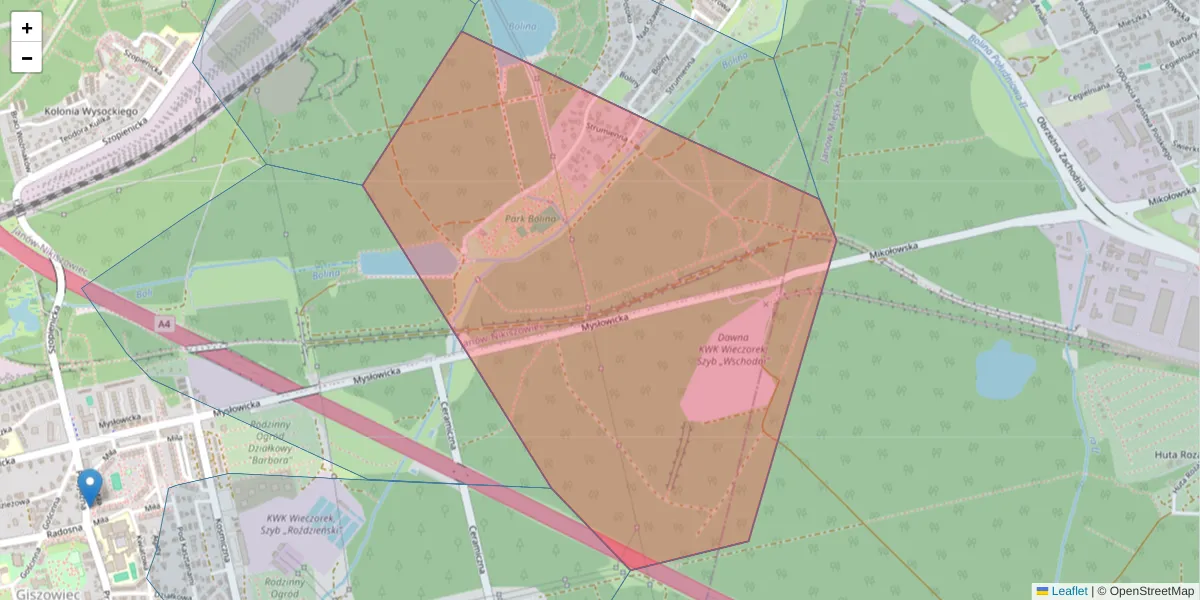 Szczegółowa mapa kodu pocztowego 40-412 z granicami, sąsiednimi kodami pocztowymi i urzędami pocztowymi