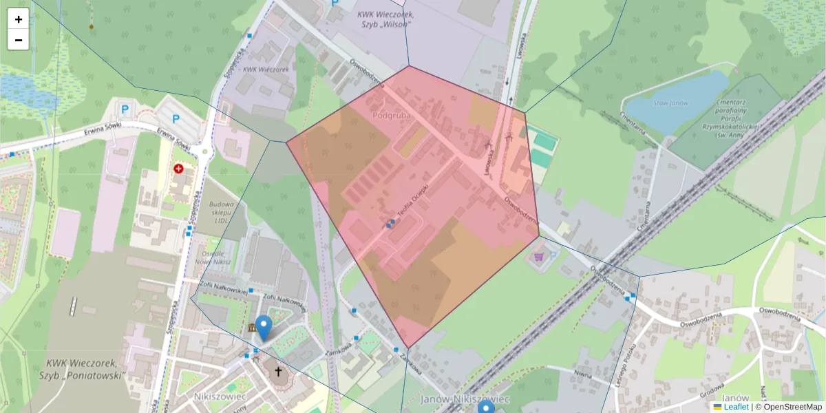 Szczegółowa mapa kodu pocztowego 40-413 z granicami, sąsiednimi kodami pocztowymi i urzędami pocztowymi