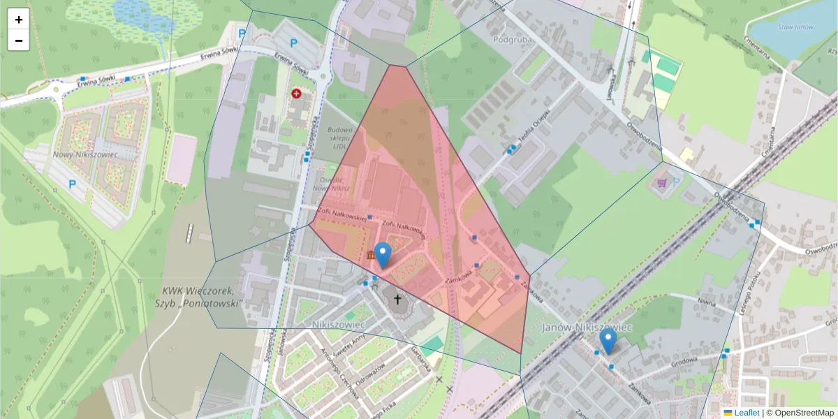 Szczegółowa mapa kodu pocztowego 40-425 z granicami, sąsiednimi kodami pocztowymi i urzędami pocztowymi