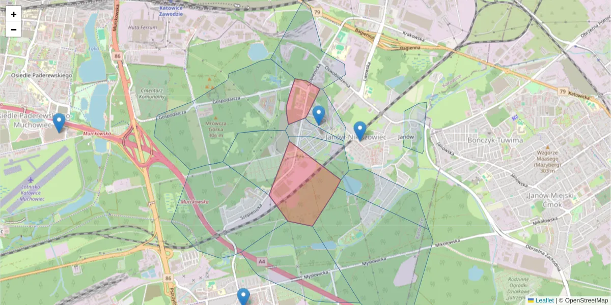 Szczegółowa mapa kodu pocztowego 40-431 z granicami, sąsiednimi kodami pocztowymi i urzędami pocztowymi