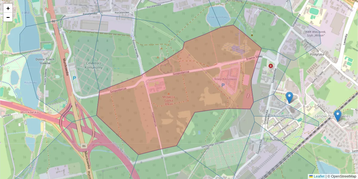Szczegółowa mapa kodu pocztowego 40-432 z granicami, sąsiednimi kodami pocztowymi i urzędami pocztowymi