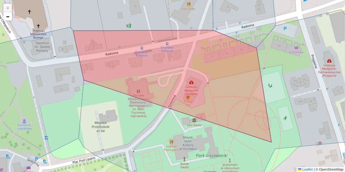 Szczegółowa mapa kodu pocztowego 40-459 z granicami, sąsiednimi kodami pocztowymi i urzędami pocztowymi
