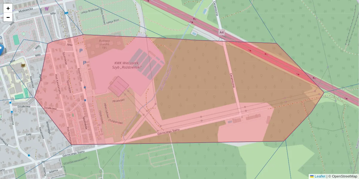 Szczegółowa mapa kodu pocztowego 40-462 z granicami, sąsiednimi kodami pocztowymi i urzędami pocztowymi