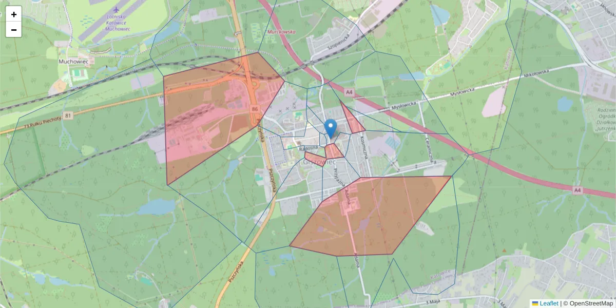 Szczegółowa mapa kodu pocztowego 40-467 z granicami, sąsiednimi kodami pocztowymi i urzędami pocztowymi