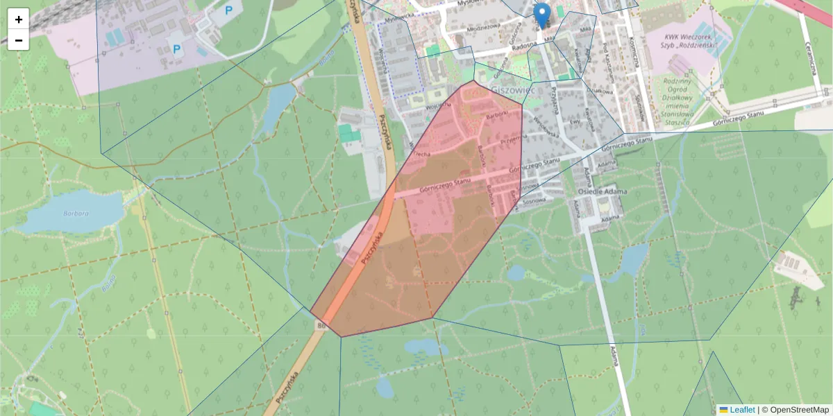 Szczegółowa mapa kodu pocztowego 40-476 z granicami, sąsiednimi kodami pocztowymi i urzędami pocztowymi