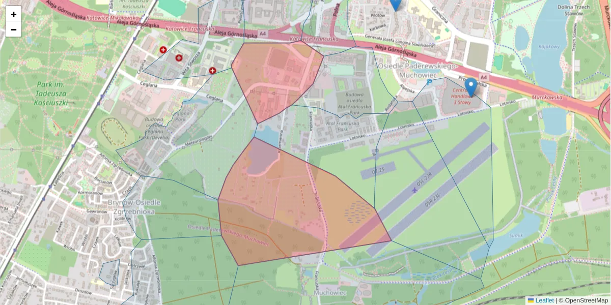 Szczegółowa mapa kodu pocztowego 40-506 z granicami, sąsiednimi kodami pocztowymi i urzędami pocztowymi