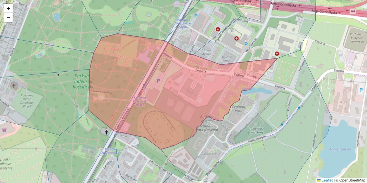 Szczegółowa mapa kodu pocztowego 40-514 z granicami, sąsiednimi kodami pocztowymi i urzędami pocztowymi