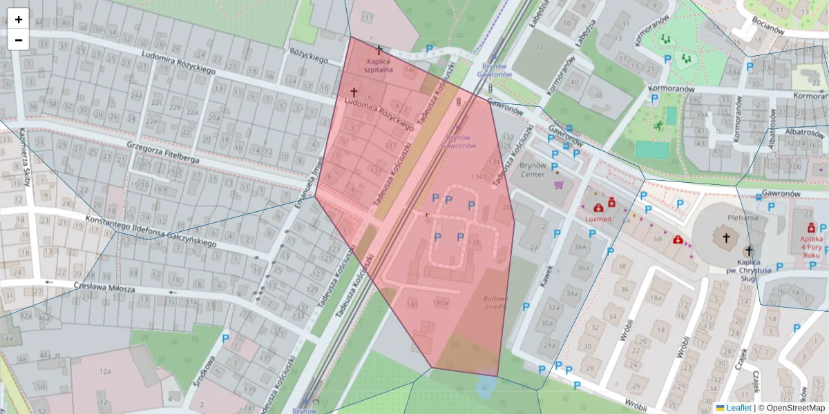 Szczegółowa mapa kodu pocztowego 40-523 z granicami, sąsiednimi kodami pocztowymi i urzędami pocztowymi