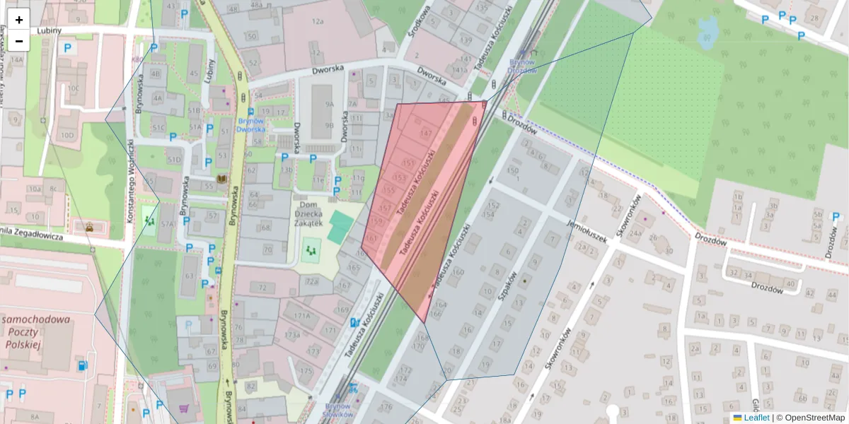 Szczegółowa mapa kodu pocztowego 40-524 z granicami, sąsiednimi kodami pocztowymi i urzędami pocztowymi