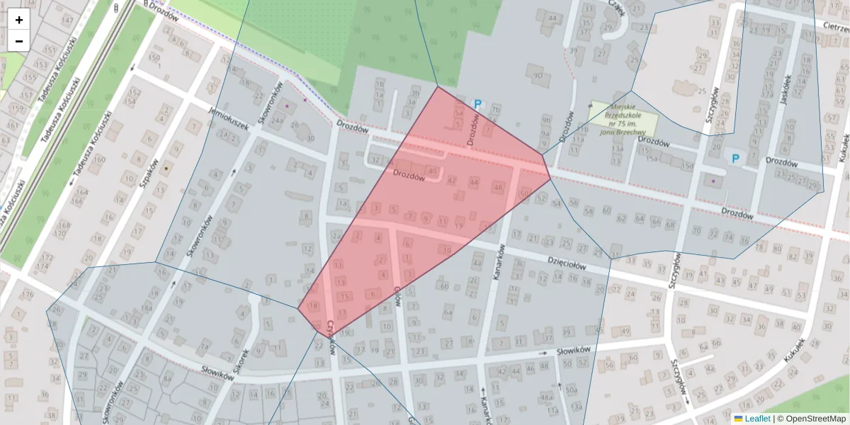 Szczegółowa mapa kodu pocztowego 40-532 z granicami, sąsiednimi kodami pocztowymi i urzędami pocztowymi