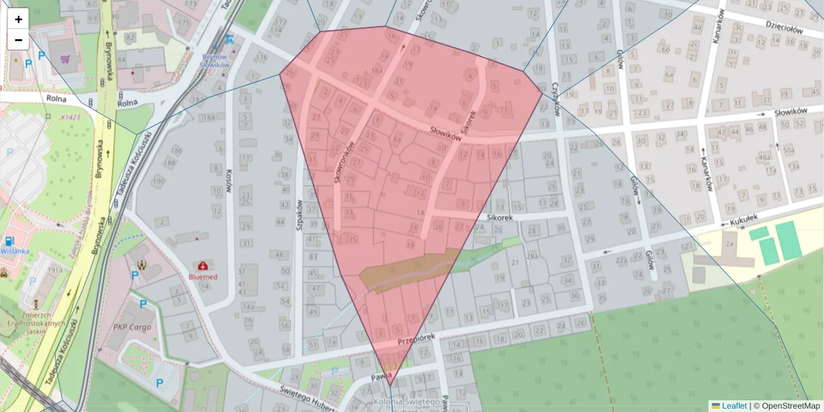 Szczegółowa mapa kodu pocztowego 40-537 z granicami, sąsiednimi kodami pocztowymi i urzędami pocztowymi