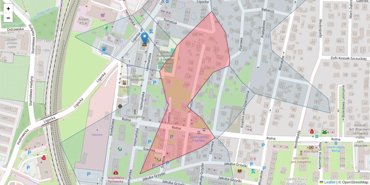 Szczegółowa mapa kodu pocztowego 40-564 z granicami, sąsiednimi kodami pocztowymi i urzędami pocztowymi