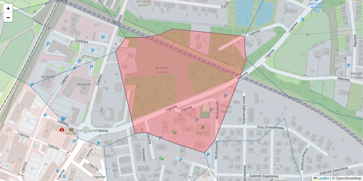 Szczegółowa mapa kodu pocztowego 40-569 z granicami, sąsiednimi kodami pocztowymi i urzędami pocztowymi