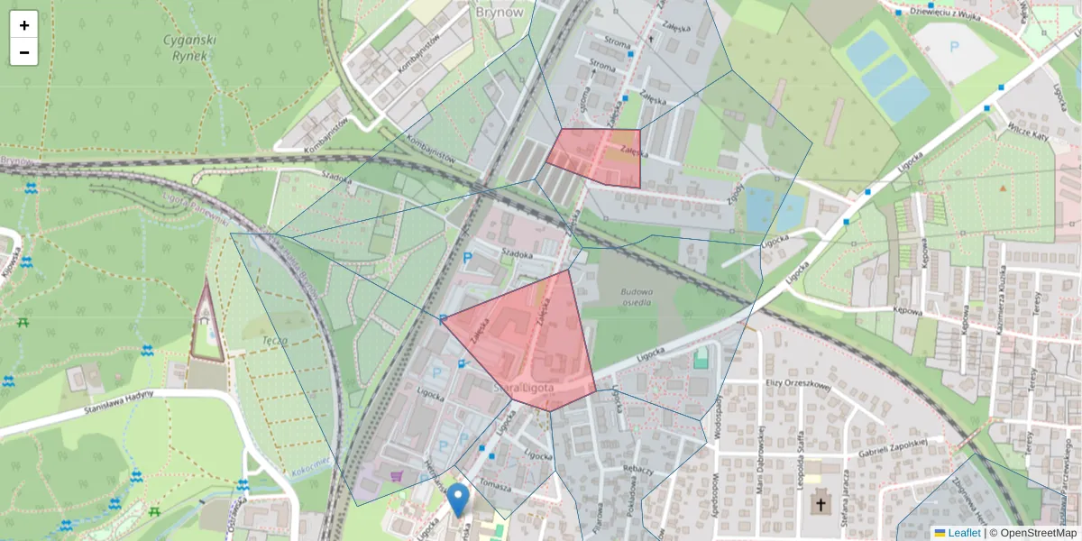 Szczegółowa mapa kodu pocztowego 40-571 z granicami, sąsiednimi kodami pocztowymi i urzędami pocztowymi