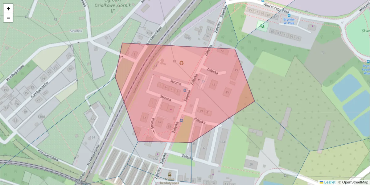 Szczegółowa mapa kodu pocztowego 40-572 z granicami, sąsiednimi kodami pocztowymi i urzędami pocztowymi