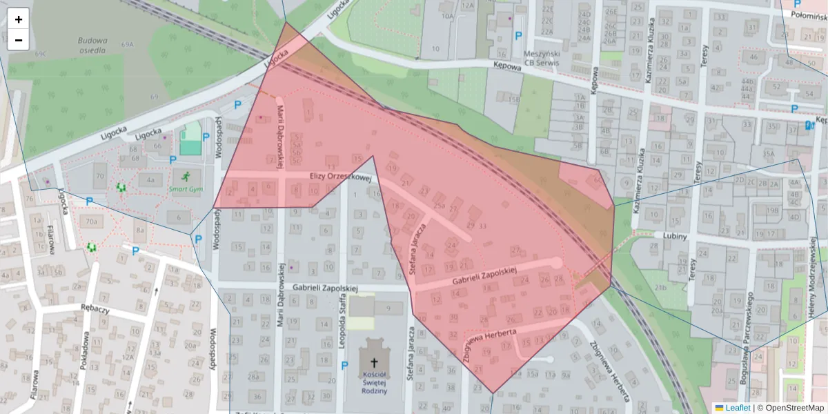 Szczegółowa mapa kodu pocztowego 40-581 z granicami, sąsiednimi kodami pocztowymi i urzędami pocztowymi