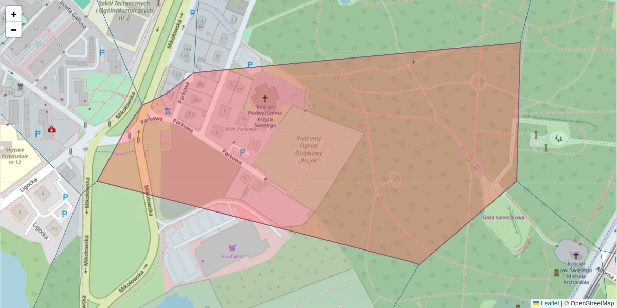 Szczegółowa mapa kodu pocztowego 40-590 z granicami, sąsiednimi kodami pocztowymi i urzędami pocztowymi