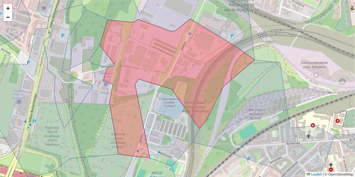 Szczegółowa mapa kodu pocztowego 40-599 z granicami, sąsiednimi kodami pocztowymi i urzędami pocztowymi