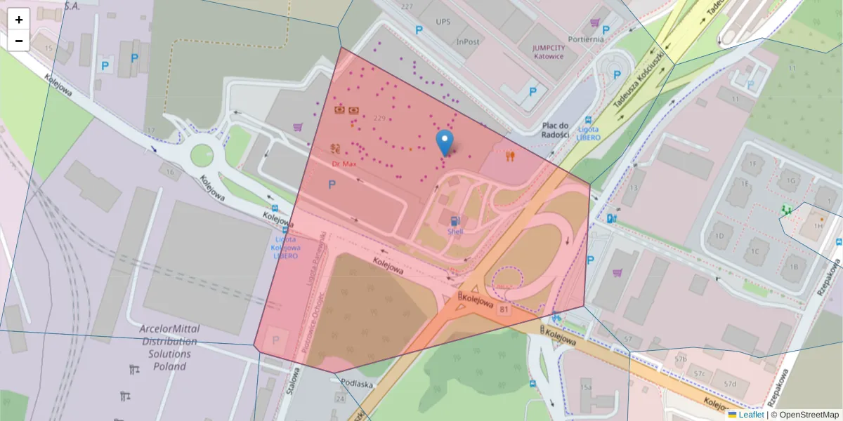 Szczegółowa mapa kodu pocztowego 40-610 z granicami, sąsiednimi kodami pocztowymi i urzędami pocztowymi