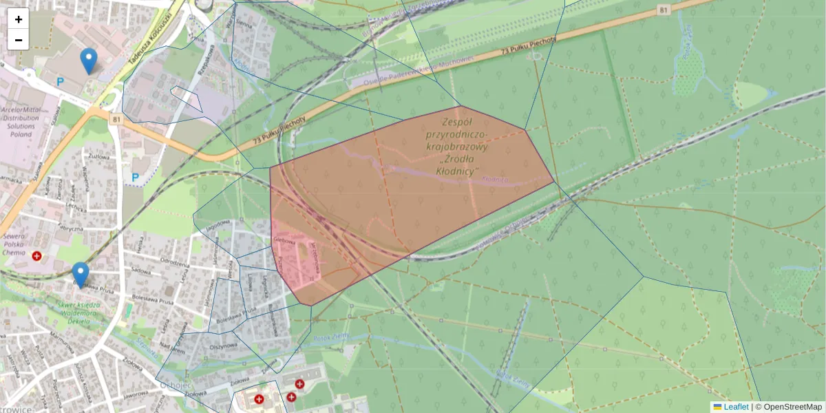 Szczegółowa mapa kodu pocztowego 40-630 z granicami, sąsiednimi kodami pocztowymi i urzędami pocztowymi