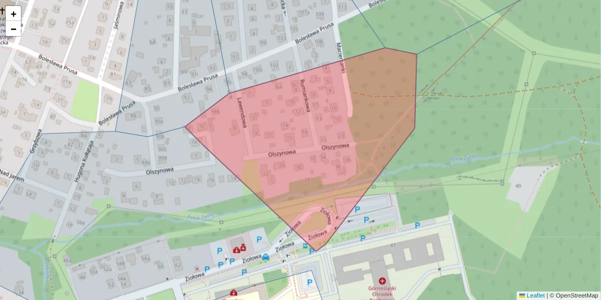 Szczegółowa mapa kodu pocztowego 40-632 z granicami, sąsiednimi kodami pocztowymi i urzędami pocztowymi