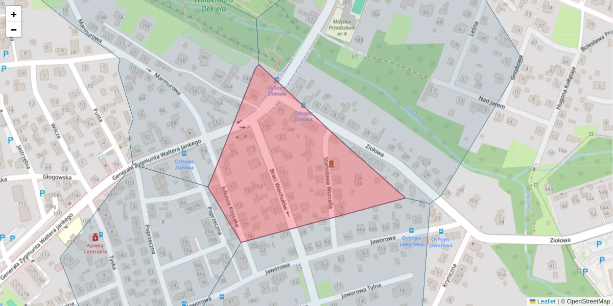Szczegółowa mapa kodu pocztowego 40-652 z granicami, sąsiednimi kodami pocztowymi i urzędami pocztowymi
