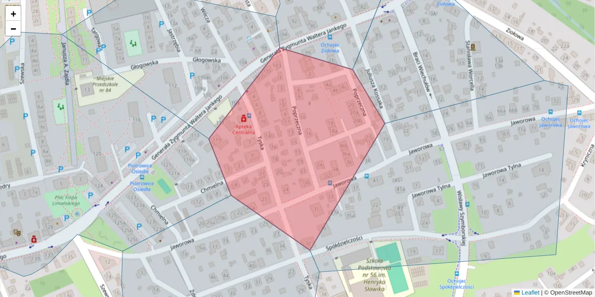 Szczegółowa mapa kodu pocztowego 40-654 z granicami, sąsiednimi kodami pocztowymi i urzędami pocztowymi