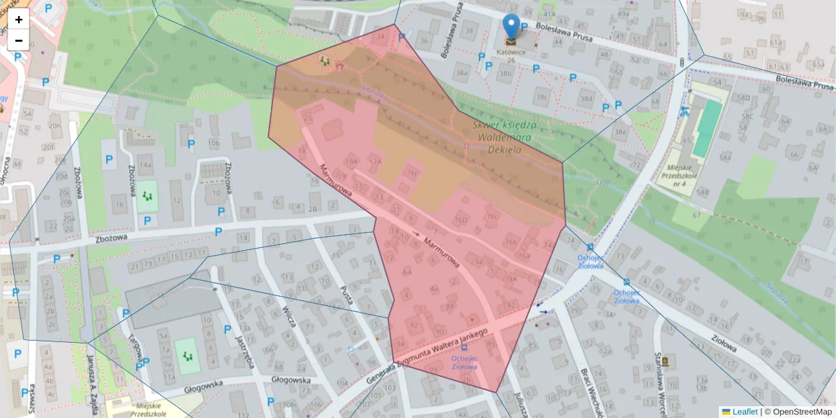 Szczegółowa mapa kodu pocztowego 40-656 z granicami, sąsiednimi kodami pocztowymi i urzędami pocztowymi