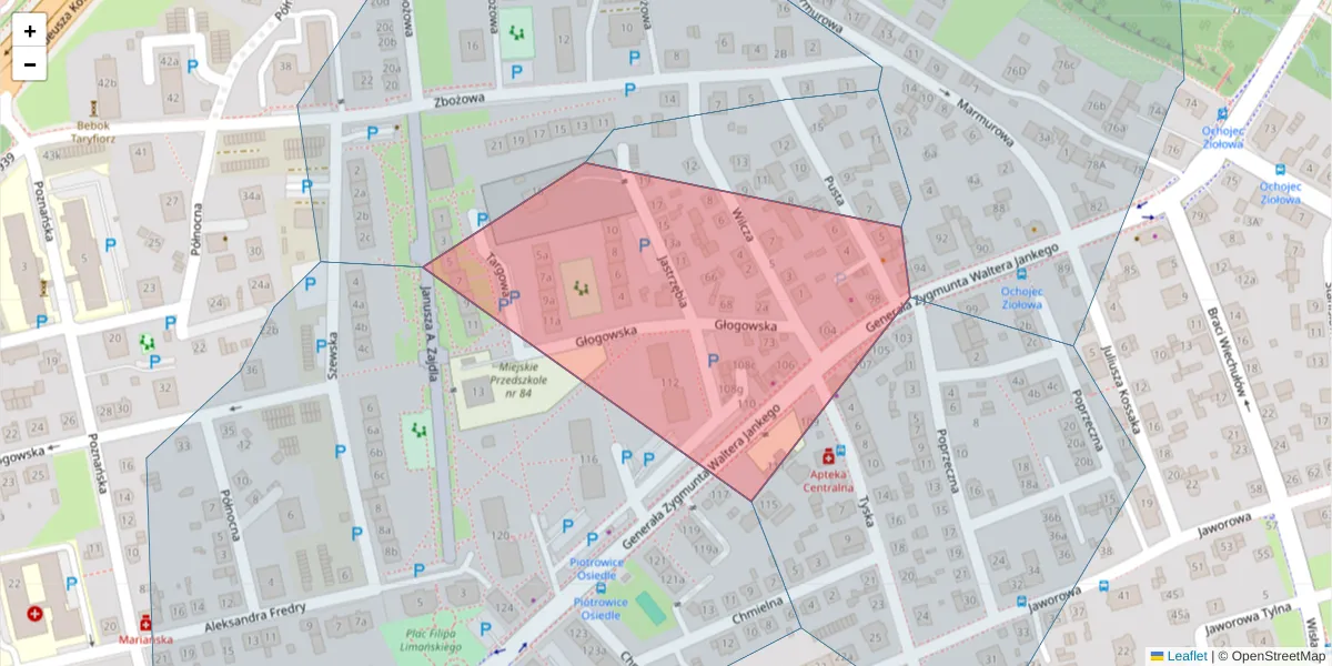 Szczegółowa mapa kodu pocztowego 40-661 z granicami, sąsiednimi kodami pocztowymi i urzędami pocztowymi