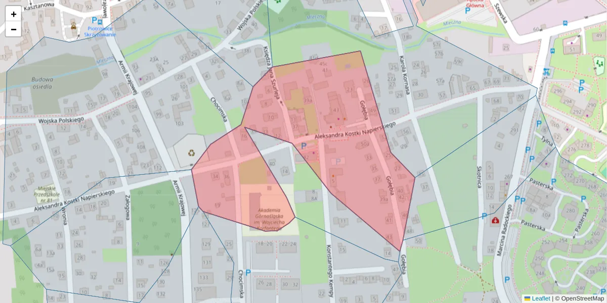 Szczegółowa mapa kodu pocztowego 40-664 z granicami, sąsiednimi kodami pocztowymi i urzędami pocztowymi