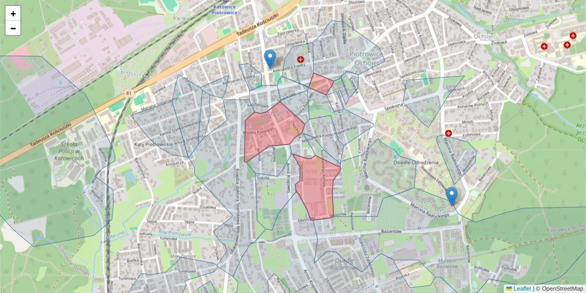 Szczegółowa mapa kodu pocztowego 40-669 z granicami, sąsiednimi kodami pocztowymi i urzędami pocztowymi