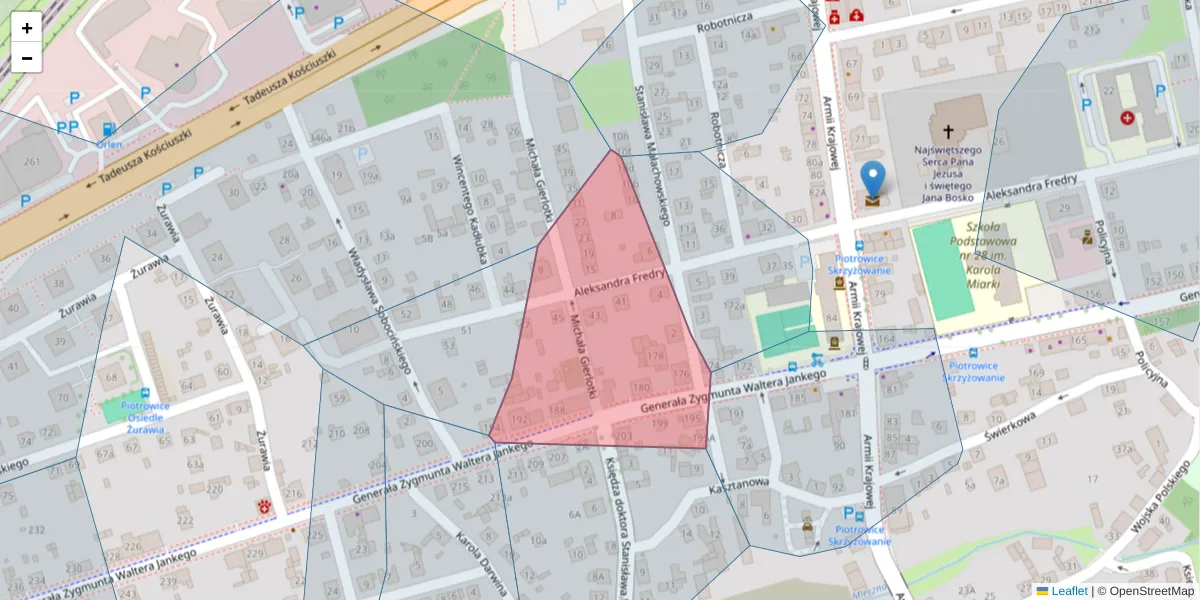 Szczegółowa mapa kodu pocztowego 40-688 z granicami, sąsiednimi kodami pocztowymi i urzędami pocztowymi